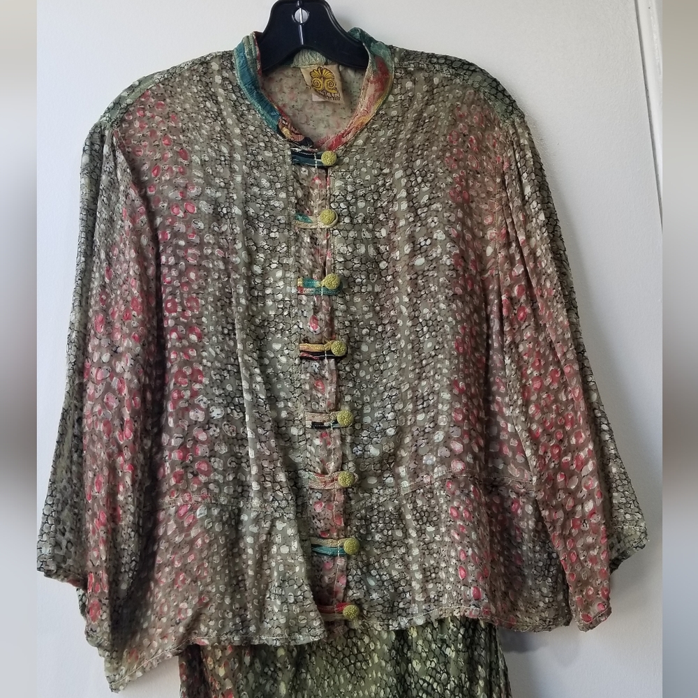 URU Kristine St. Rrik Silk Blend Two Piece Dress and Jacket Multi Color
